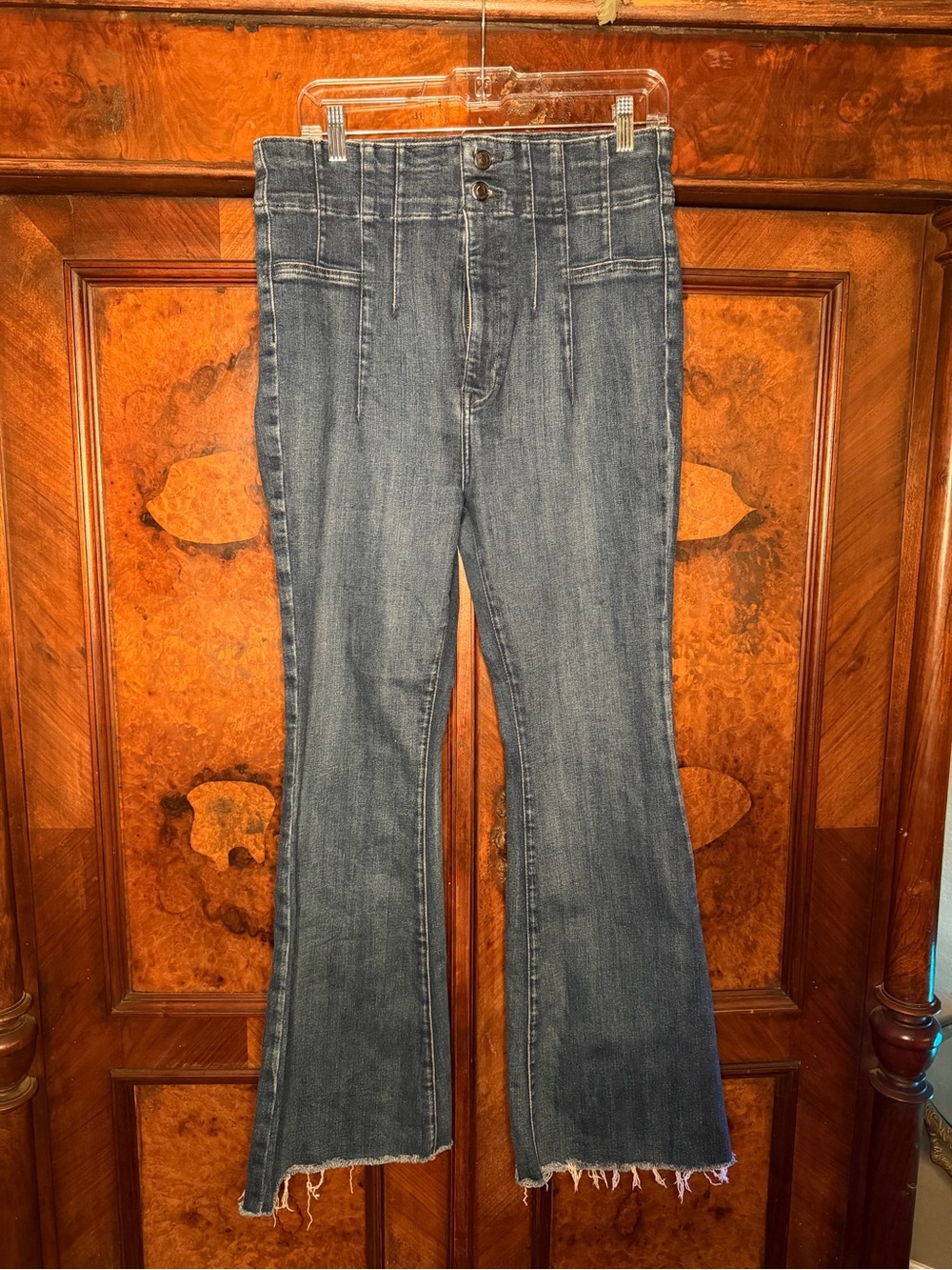 We The Free Free People Super High Rise Flare Jeans Size 32 Raw Hem